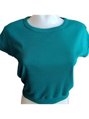 1980s Green T-shirt Knit True Vintage Medium Disco Cropped Indy Shirt Knit
